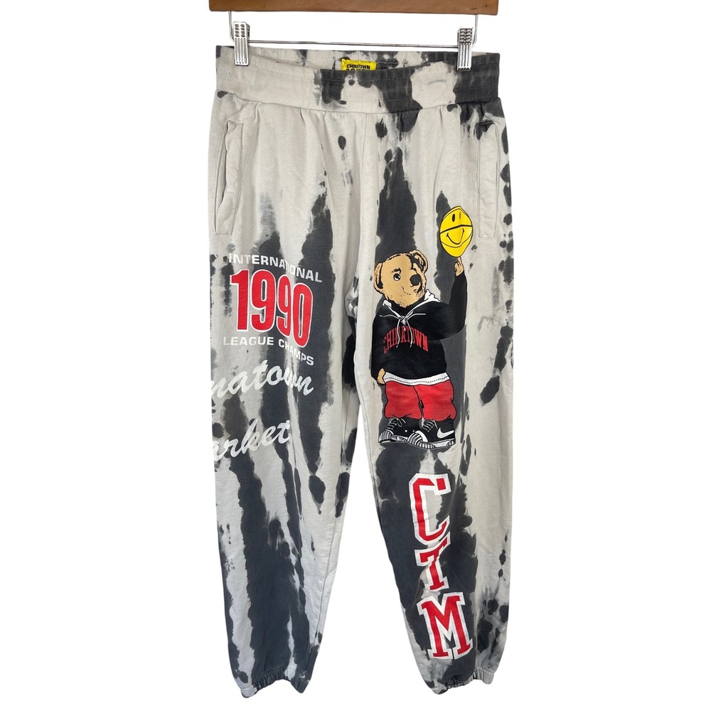 Chinatown Market Tie Dye Smiley Bear Sweatpants M Gray Black Streetwear Skater